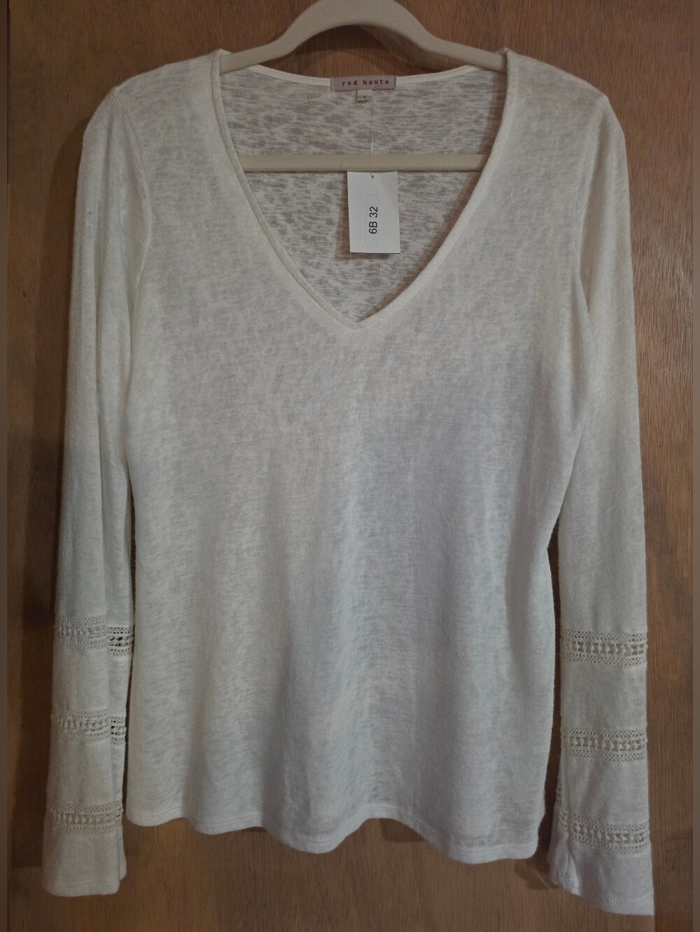 Red Haute Bell Sleeve Top White Cream Ivory MSRP $88 Size Small New